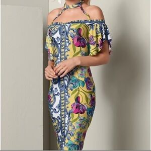 Venus Floral Off-Shoulder Halter Dress